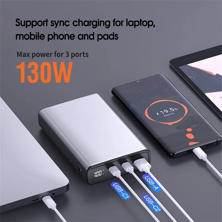 T110L 20000mAh Portable Phone Charger PD 130W Super Fast Charging Power Bank for Laptops, Headset, Watches