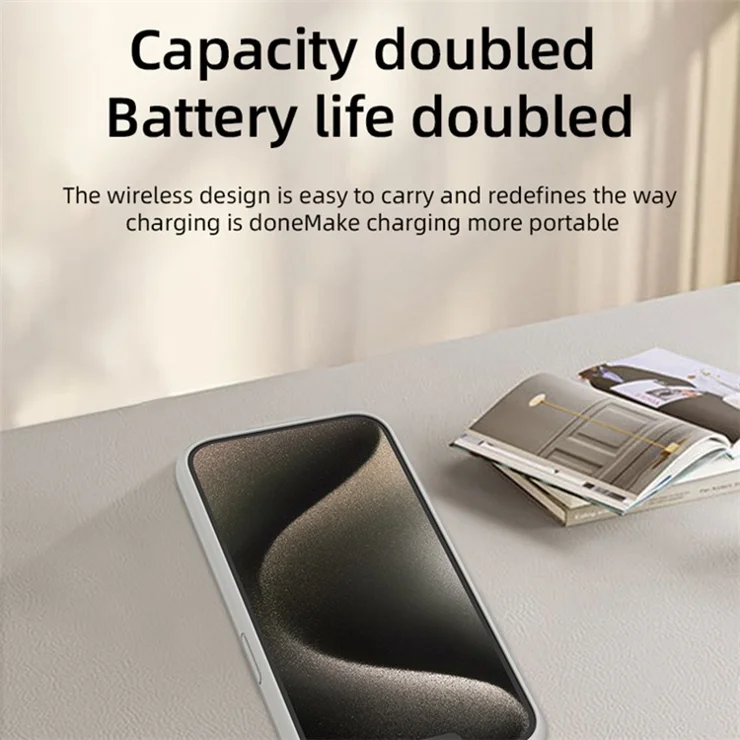 T43 Battery Case for iPhone 15 Pro Max 6800mAh Portable Backup Power Bank Protective Charging Case - Black