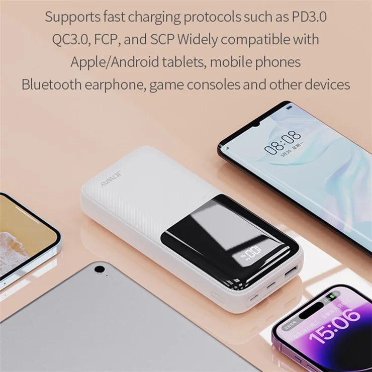 JOWAY JP312 Portable Power Bank PD 20W 20000mAh Fast Charging Charger with Type-C / 8-Pin Cable - Black