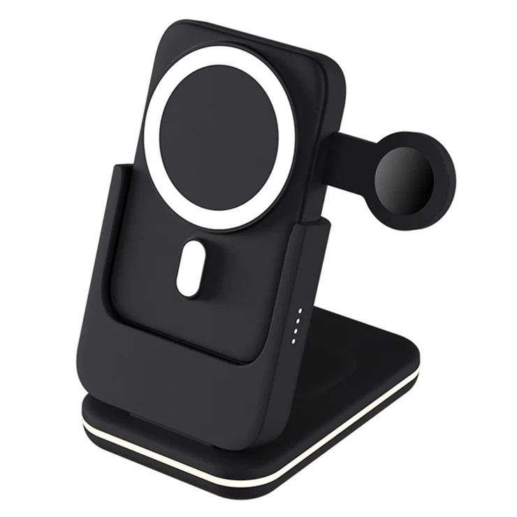 C15 5000mAh Magnetic Power Bank Phone Watch Earphone Wireless Charging Stand - Black