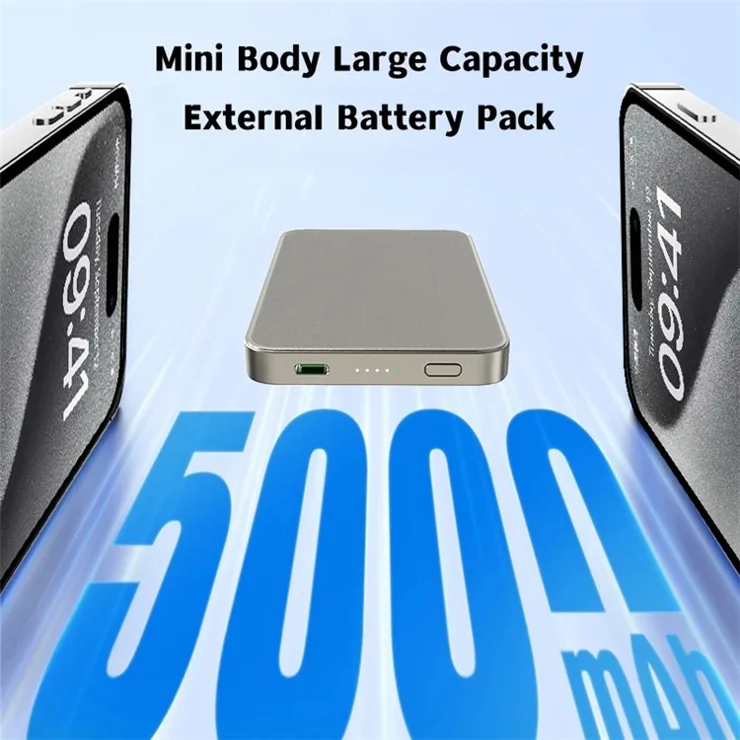 E61A For iPhone 15 / 14 / 13 / 12 Series Magnetic Wireless Phone Charger 5000mAh Ultra Thin Power Bank - Grey