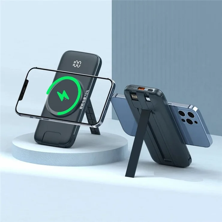 CYKE P3 20000mAh Power Bank Digital Display Built-in 4 Cables Magnetic Phone Wireless Charger - Dark Blue