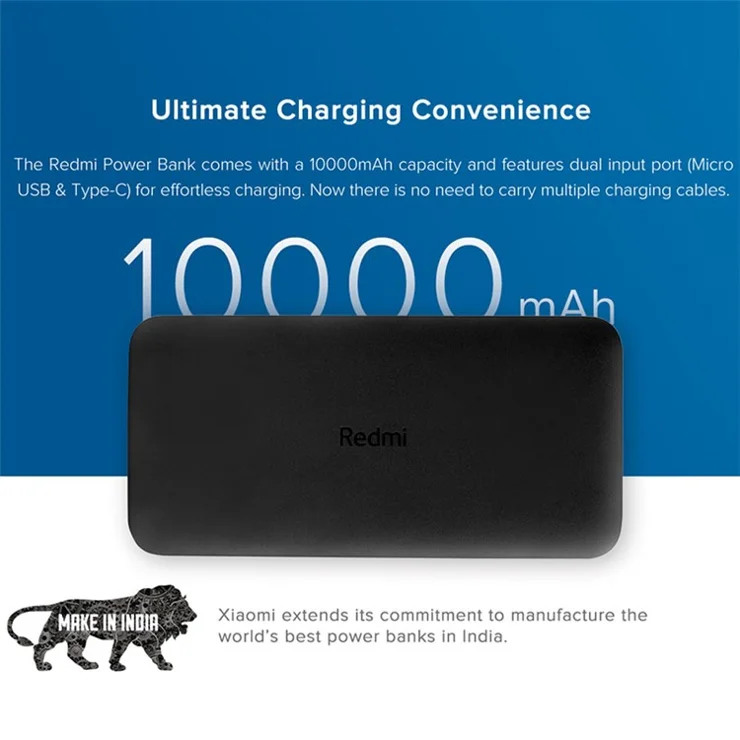 XIAOMI REDMI 10000mAh Portable Phone Charger Compact Power Bank (Global Version)