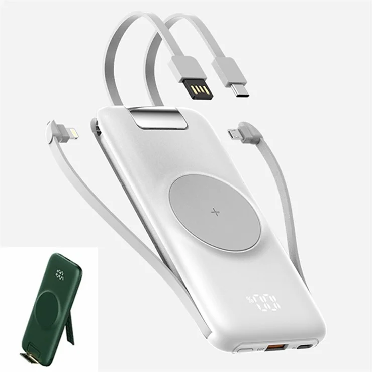 CYKE P2 20000mAh Power Bank with Charging Cable Portable Phone Charger with Stand - White