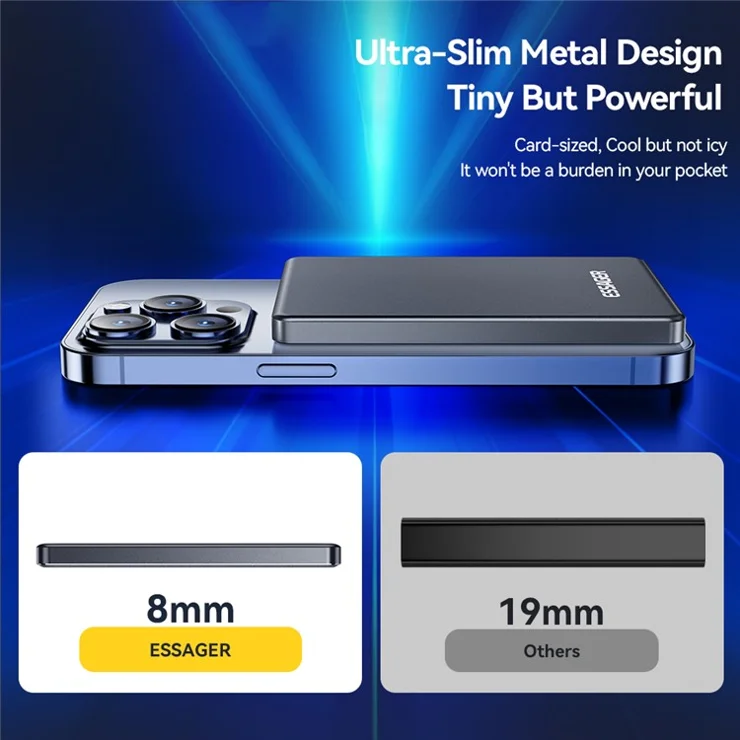 ESSAGER Magnetic Power Bank 5000mAh Ultra Slim Wireless Charging Battery Pack - Dark Grey