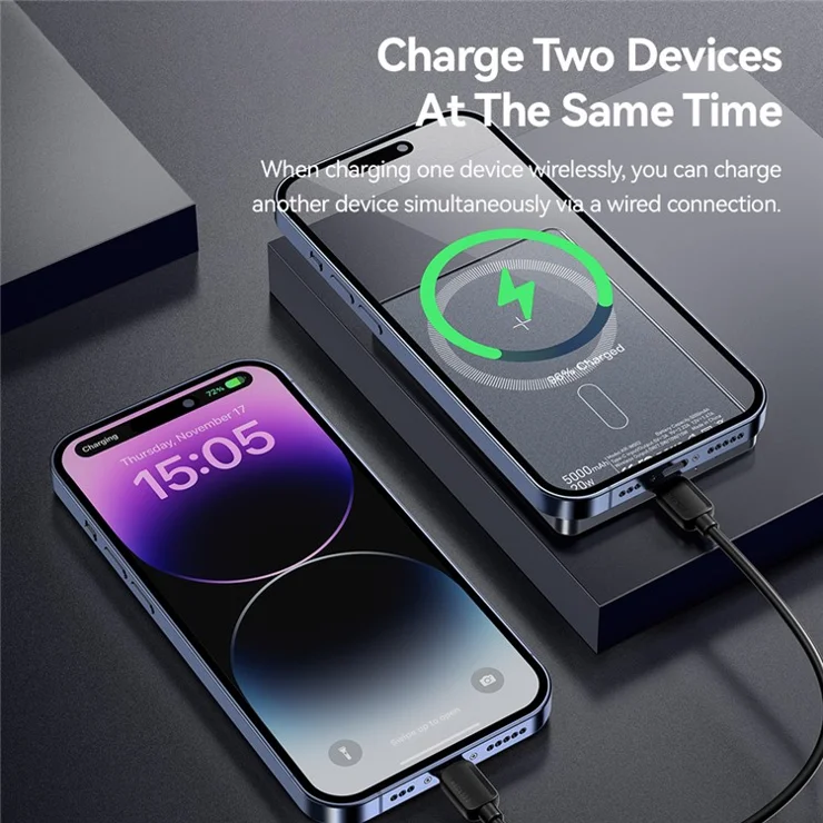 ESSAGER Magnetic Power Bank 5000mAh Ultra Slim Wireless Charging Battery Pack - Dark Grey