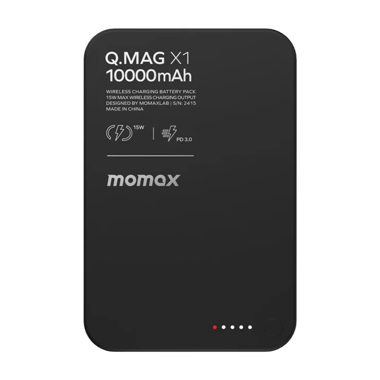 MOMAX Q.MAG X1 10000mAh Magnetic Power Bank Aluminum Alloy+Tempered Glass Slim Battery Pack - Black