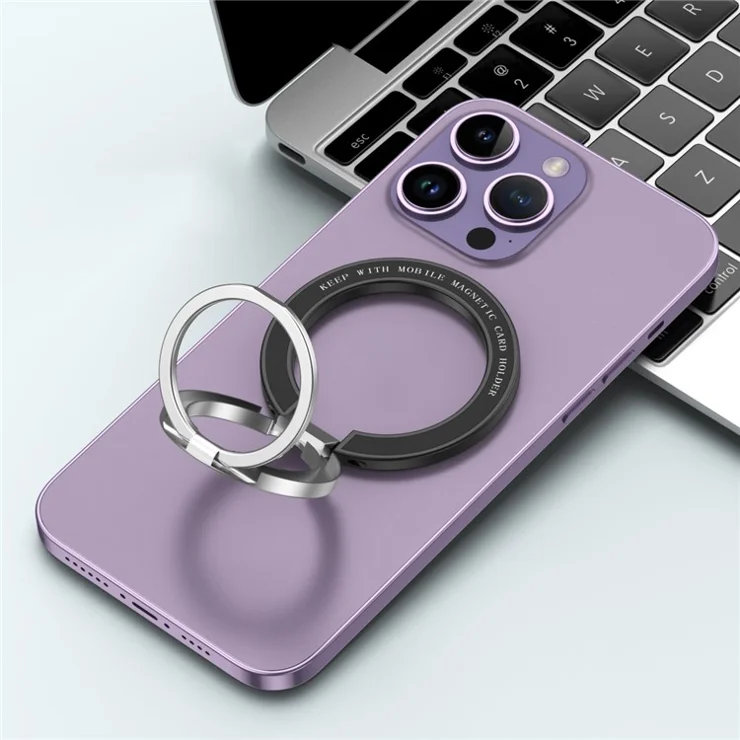 Magnetic Phone Ring Compatible with MagSafe, Double-axis Magnetic Metal Phone Grip Ring Holder with Adjustable Kickstand - Matte Black