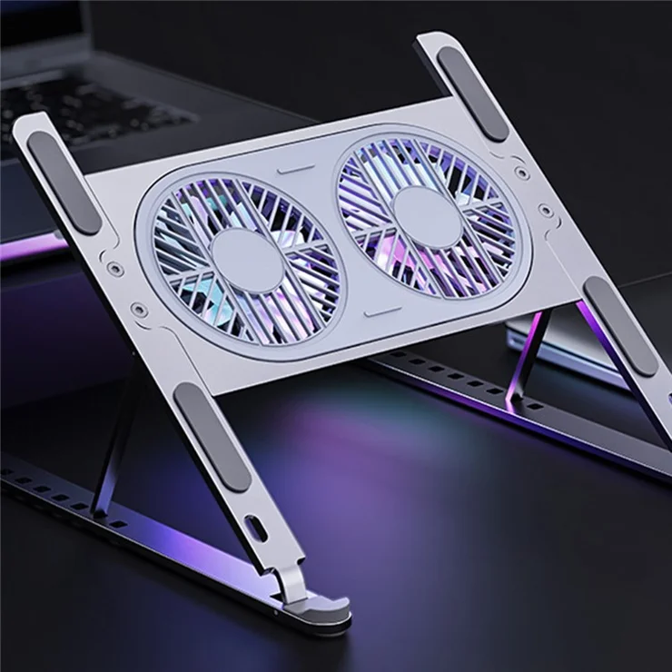 BONERUY P11F Foldable Laptop Cooling Fan Radiator Stand Adjustable Angle Heat Dissipation Notebook Cooler - Small Fan / Grey