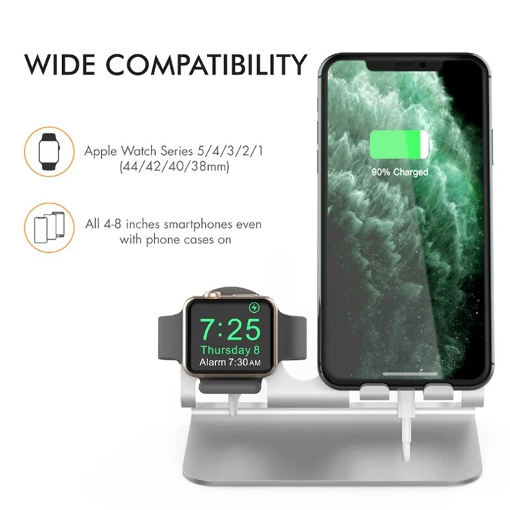 AHASTYLE ST04 For Apple Watch / iPhone Aluminum Alloy Charging Stand Desktop Charging Bracket - Silver