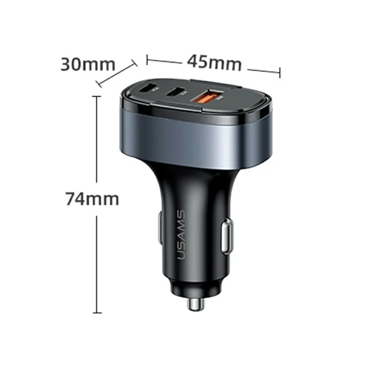 USAMS CC257 C42 100W Type-C + USB + iP Three Ports Aluminum Alloy Fast Car Charger