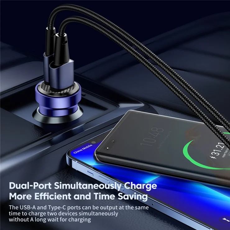 TOOCKI TQ-CC11C 45W Car Charger USB A + Type C Dual Port Transparent Fast Charging Adapter