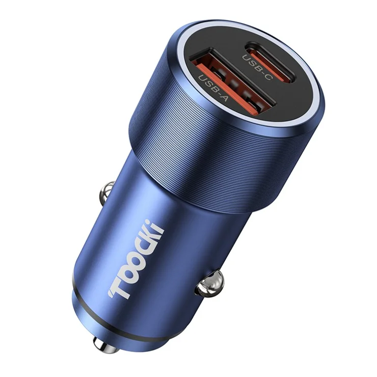 TOOCKI TQ-CC03 63W Car Charger USB A + Type C Dual Port Fast Charging Adapter with Ambient Light