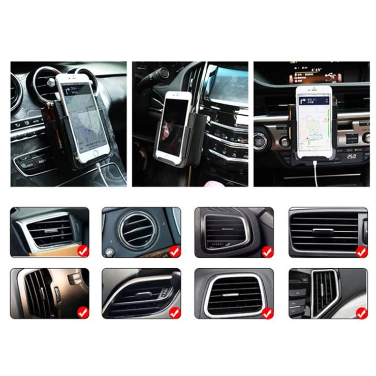 Multifunctional Car Pocket PU Leather Air Outlet Phone Storage Bag Car Interior Accessories - Brown
