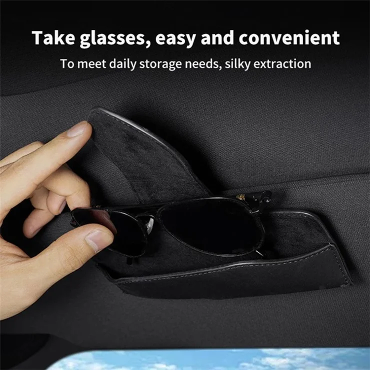 Car Sun Visor Glasses Holder PU Leather Magnetic Flap Sunglasses Clip Case - Brown