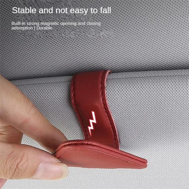 SJYJJ-01 Magnetic Car Sun Visor Glasses Holder Leather Sunglasses Card Clip Storage Rack - Beige