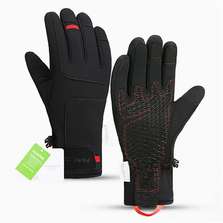 HUNTRANGE A030 1 Pair Winter Cotton Gloves Thermal Touch Screen Gloves - Red+Black / M