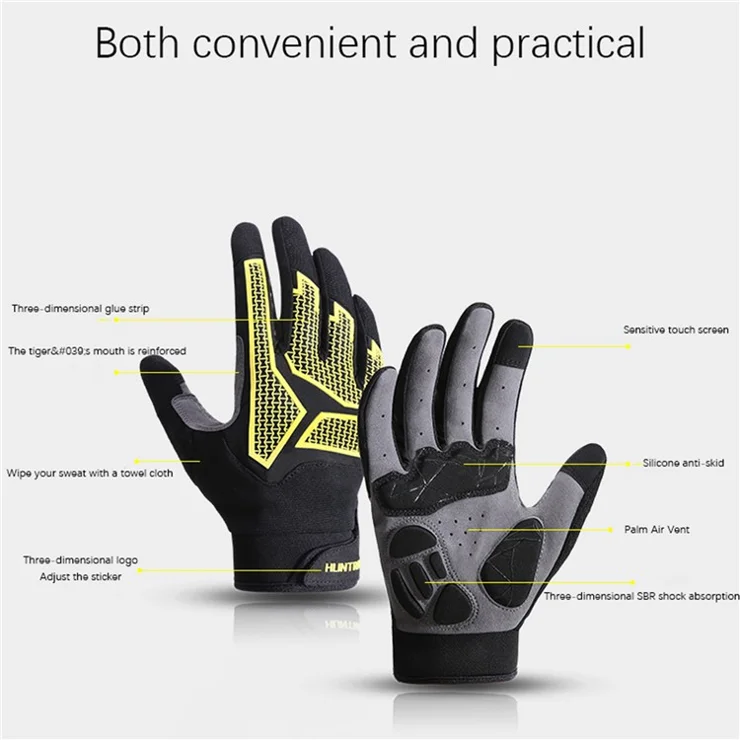 HUNTRANGE B2318 1 Pair Outdoor Cycling Gloves Touch Screen Full Finger Gloves - Yellow M