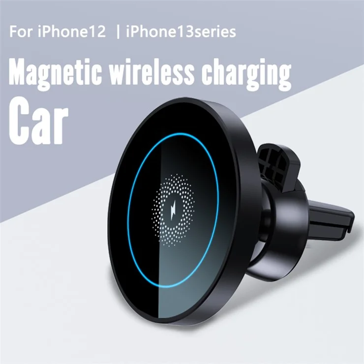 R-JUST RJ-CZ04 Multi-function Vehicle Cell Phone Mount 15W Wireless Magnetic Charger Universal Car Air Vent Phone Holder for iPhone 12/13 Series - Black