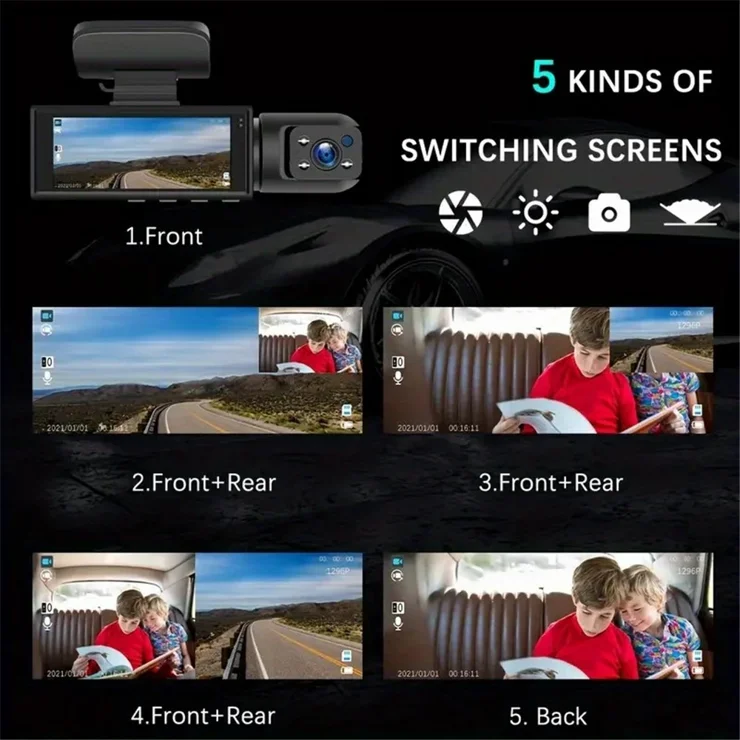 M8 HD Dual Lens Front Dash Cam IPS Screen Car DVR