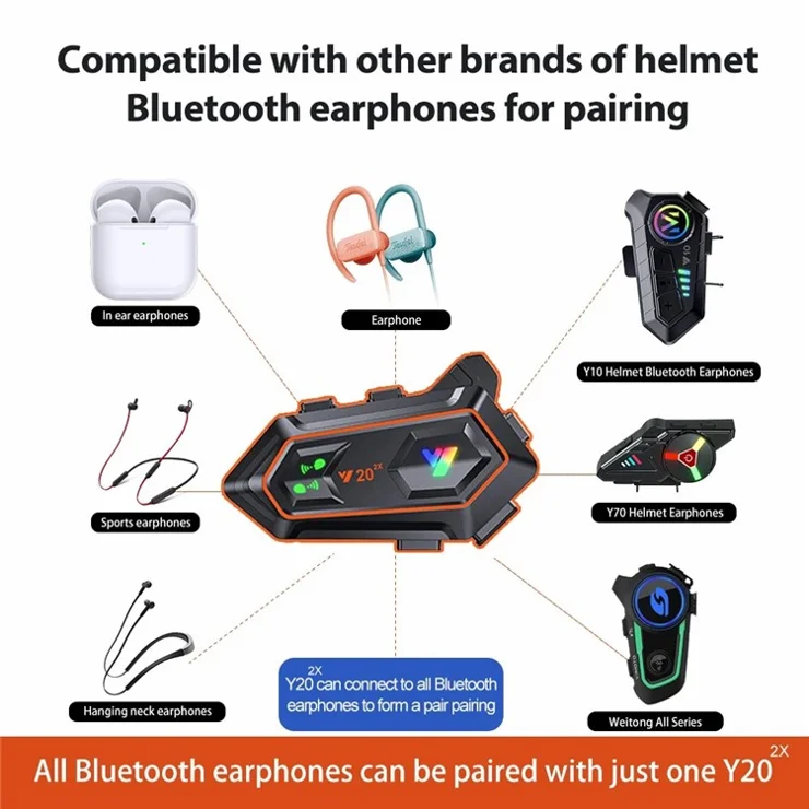 Y20-2X Motorcycle Helmet Headset Bluetooth-compatible Intercom Double Noise Cancellation Helmet Headphone - Hard Microphone