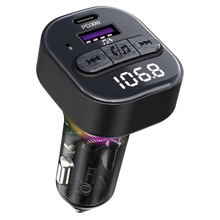 C50 Colorful Light Car Bluetooth-compatible Adapter FM Transmitter MP3 Player Type-C + USB Car Charger