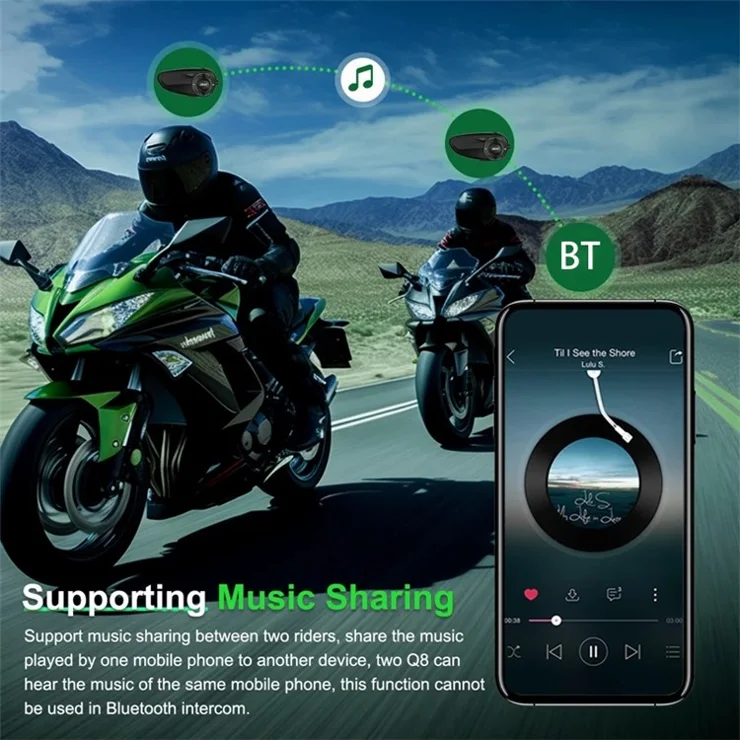 EJEAS Q8 1Pair Mesh3.0 Intercom Motorcycle Helmet Bluetooth-compatible Headset for 6 Riders (CE)