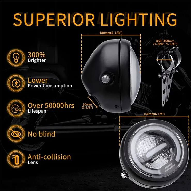 16cm Retro Motorcycle LED Headlight Daytime Running Lamp for Cruiser Chopper Cafe Racer - Yellow Light