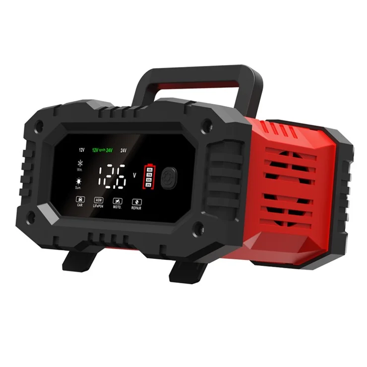 FOXSUR FPT-200 Large Screen Portable Battery Charger for 12V-24V Motorcycle Car - US Plug