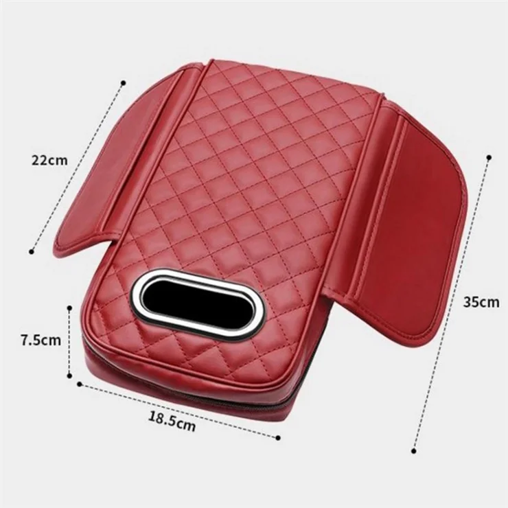 Car Armrest Box Cushion Pad PU Leather Tissue Holder Box with Side Pockets - Dark Brown