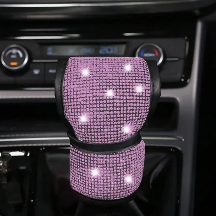 7Pcs / Set Shiny Rhinestones Car Steering Wheel Safety Belt Shifter Cover Cup Mat Start Button Ring Kit - Pink