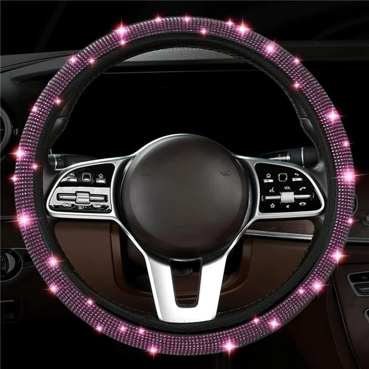 7Pcs / Set Shiny Rhinestones Car Steering Wheel Safety Belt Shifter Cover Cup Mat Start Button Ring Kit - Colorful