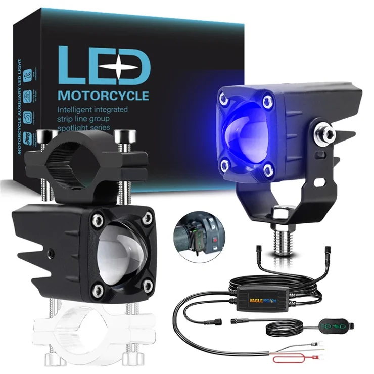 1 Pair Motorcycle LED Spotlight 180W Flashing Lamp for Motorbike Electric Vehicle Modification - Blue Light