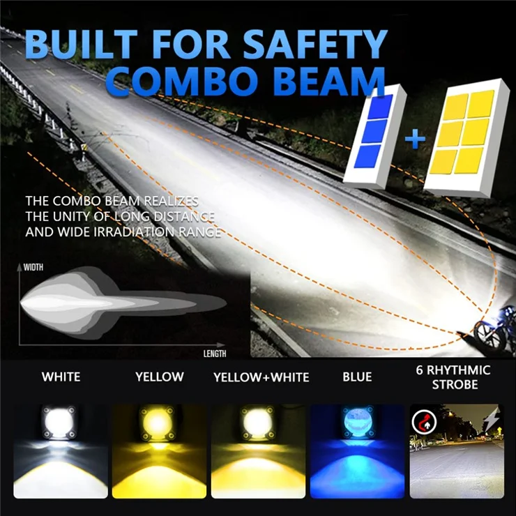 1 Pair Motorcycle LED Spotlight 180W Flashing Lamp for Motorbike Electric Vehicle Modification - Blue Light