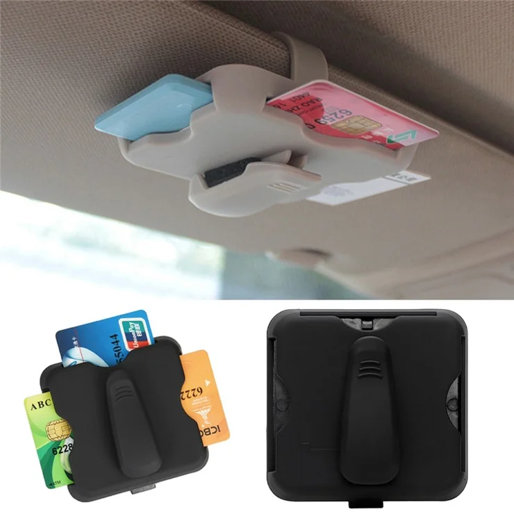 Sunglass Holder Glasses Holder Clip Card Storage Pouch for Car Visor - Black