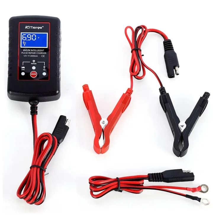 RJTIANYE RJ-C120201A Ultra-Thin 6V 12V Charger with ASE Adapter Cable for  Car Battery Charger