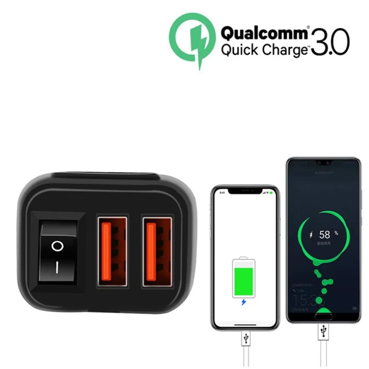 Hoembpn - Chargeur USB Moto 72W étanche IP65 Avec Voltmètre LED Et Câble Type-C Rétractable - Pour 12V/24V, QC3.0 PD3.0