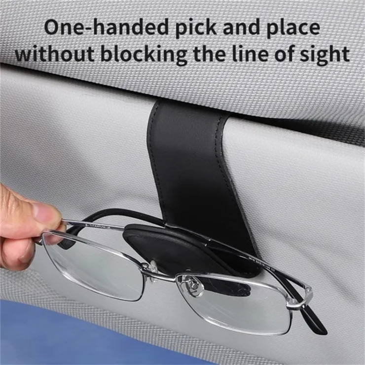 Car Sun Visor Sunglasses Holder Magnetic Microfiber Leather Glasses Eyeglass Hanger for Ticket, Card, Bill - Beige
