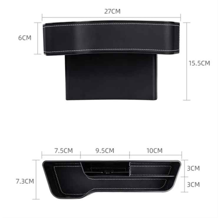 Passenger Side Car Front Seat Seam Storage Box Car Seat Gap Phone Drink Can Organizer - Black / Leather Material
