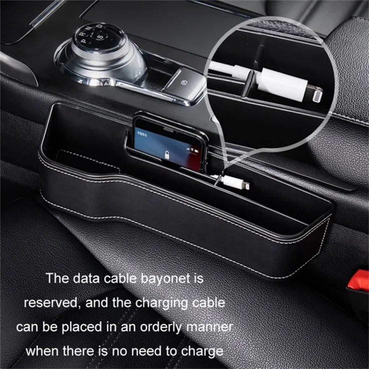 Passenger Side Car Front Seat Seam Storage Box Car Seat Gap Phone Drink Can Organizer - Black / Leather Material