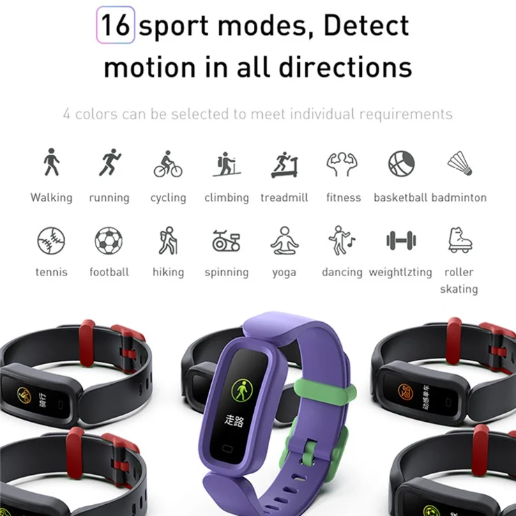 S90 0.96" Single Point Touch Smart Watch IP67 Waterproof Kids Bracelet with Heart Rate Sleep Monitoring - Black