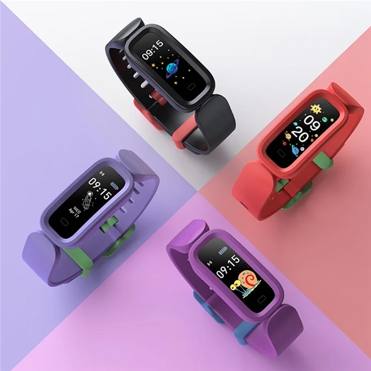 S90 0.96" Single Point Touch Smart Watch IP67 Waterproof Kids Bracelet with Heart Rate Sleep Monitoring - Black