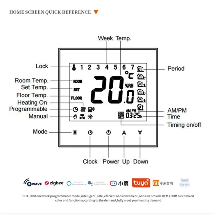 BHT-1000GBLW Electric Floor Heating Tuya WiFi Smart Thermostat Temperature Controller Panel - Black
