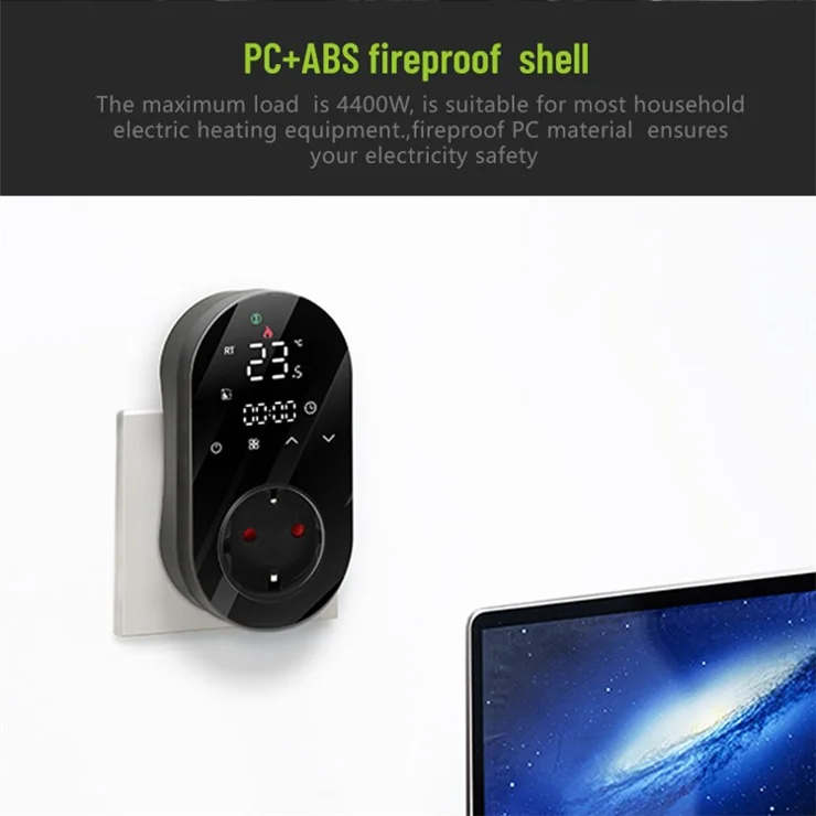 BHT12-EW-WIFI Smart WiFi Plug In Thermostat Temperature Controller Socket - Black / EU Plug