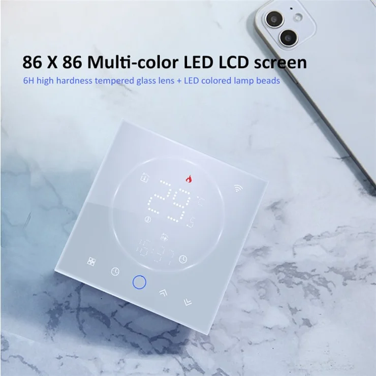 BHT-008GCLW Wall Mounted Boiler Thermostat Panel Indoor Smart WiFi Temperature Controller - White