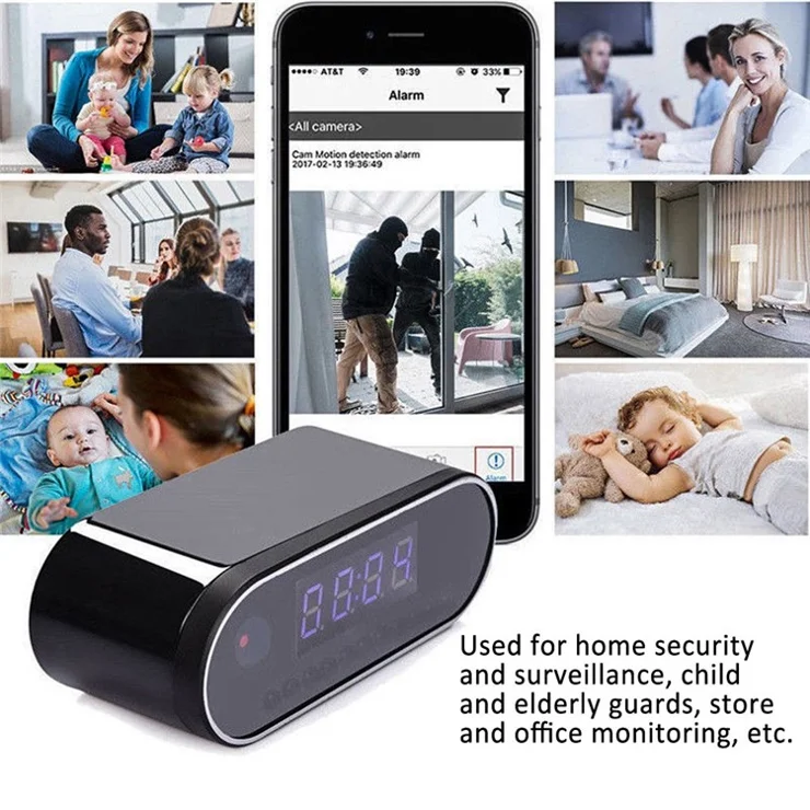 HD 1080P Clock Camera WiFi Mini Cam IR Night Vision Alarm Camcorder Video Recorder Motion Detection
