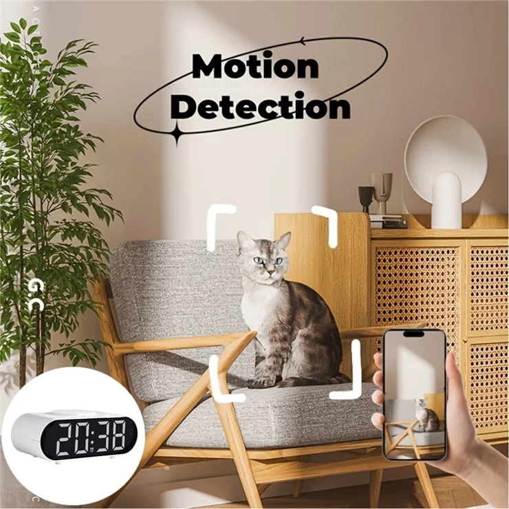 4K Hidden Camera Wireless WiFi Security Alarm Camera Base Phone Charger with Clock Function