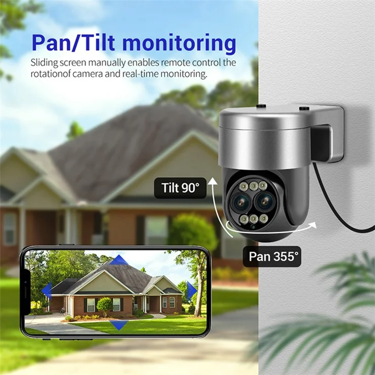 ESCAM G03 H.265 Dual Lens 4MP+4MP Zoom 8X Camera Dual Light Night Vision Wireless WiFi Two-Way Voice Camera - US Plug