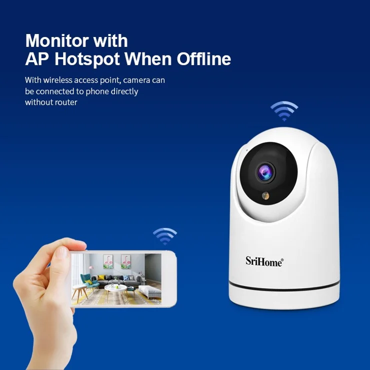 SRIHOME SH042 Two Way Audio PTZ IP Camera Indoor Baby Monitor Motion Detection 2MP WiFi Camera - US Plug