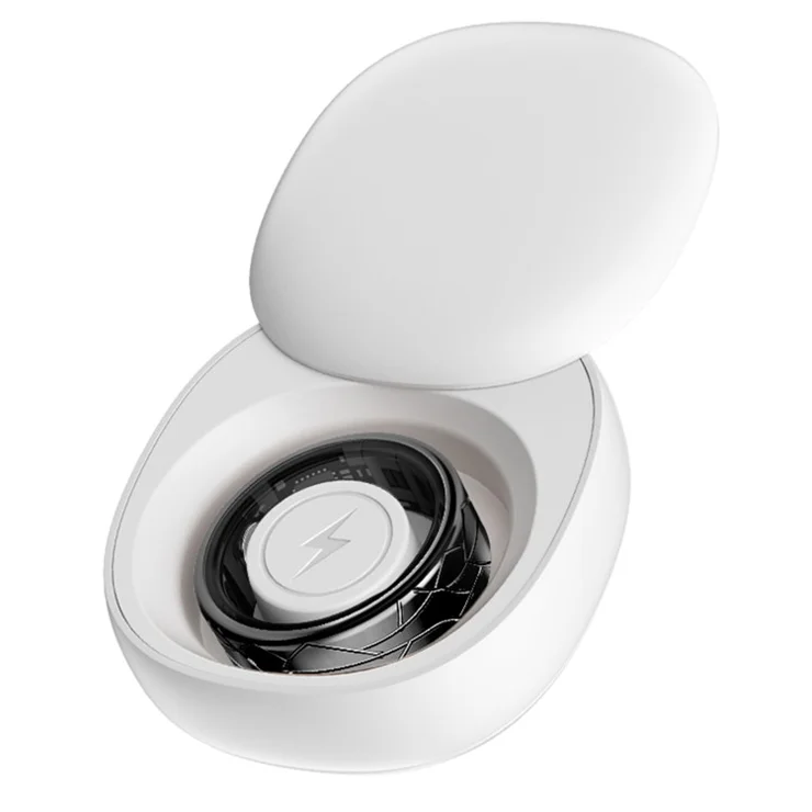 PX02 Crack Design Multi-Function Health Monitoring Smart Ring with Charging Case - Black / Size 11